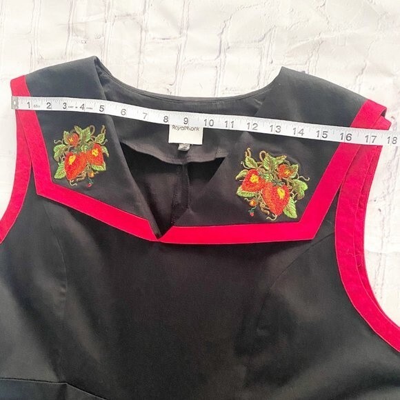 Royal Monk Black Red Strawberry Fields Collar Swing Sleeveless Dress No Belt 3X - Picture 6 of 11